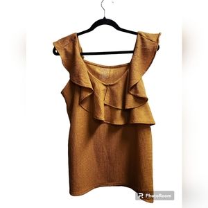 Nine West mustard ruffle blouse, Women's L